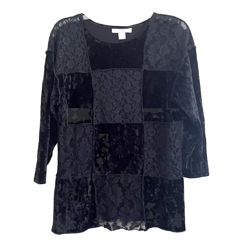 Vintage Y2K Limited Black Velvet Lace Tunic Top Blouse Small Whimsigoth